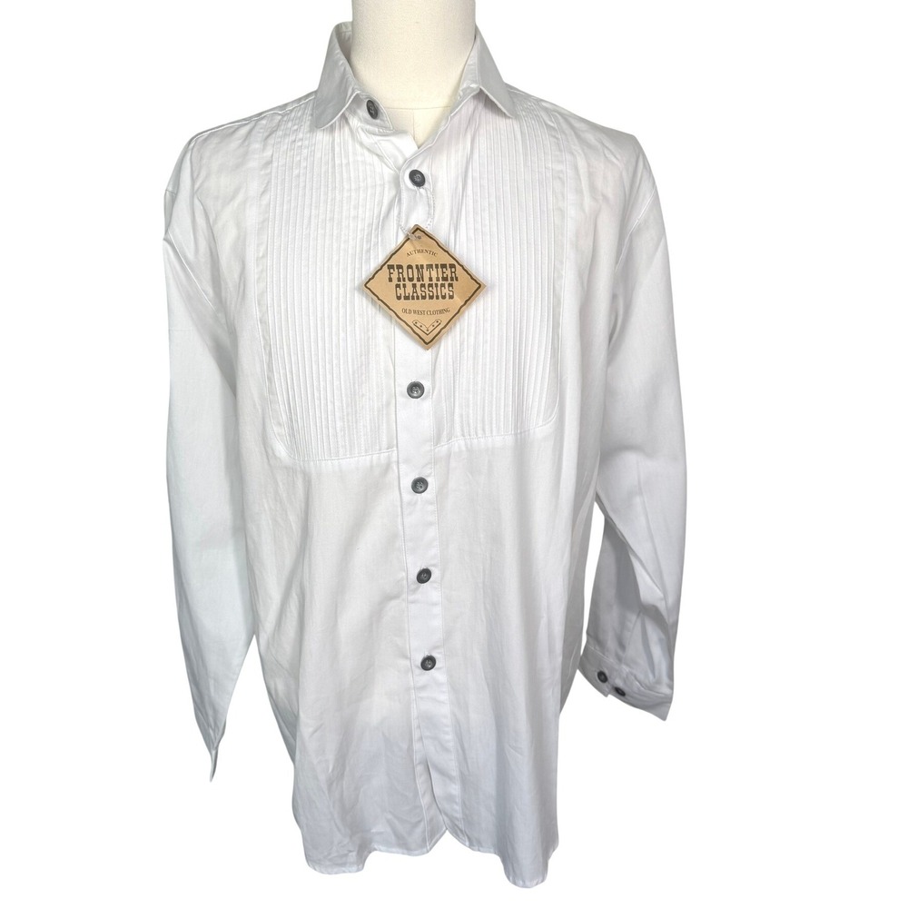 FRONTIER CLASSIC NWT Men's Large White Cotton Old West Pleated Bib Tuxedo Shirt